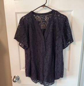 Torrid Black Lace Blouse with Short Sleeves and Mandarin Collar